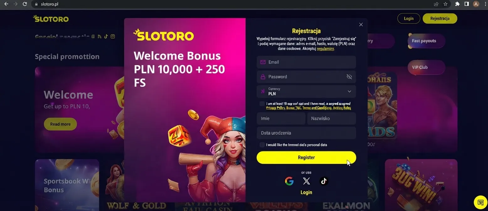 Wypełnij formularz rejestracyjny