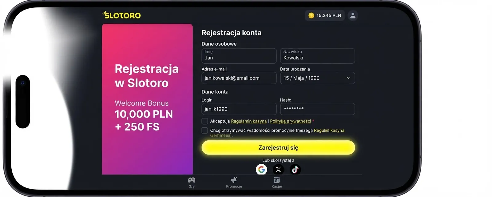 Rejestracja konta